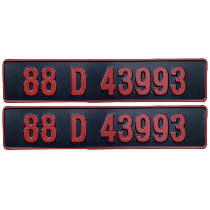 Vintage Black/Red - Number Plates (x2)