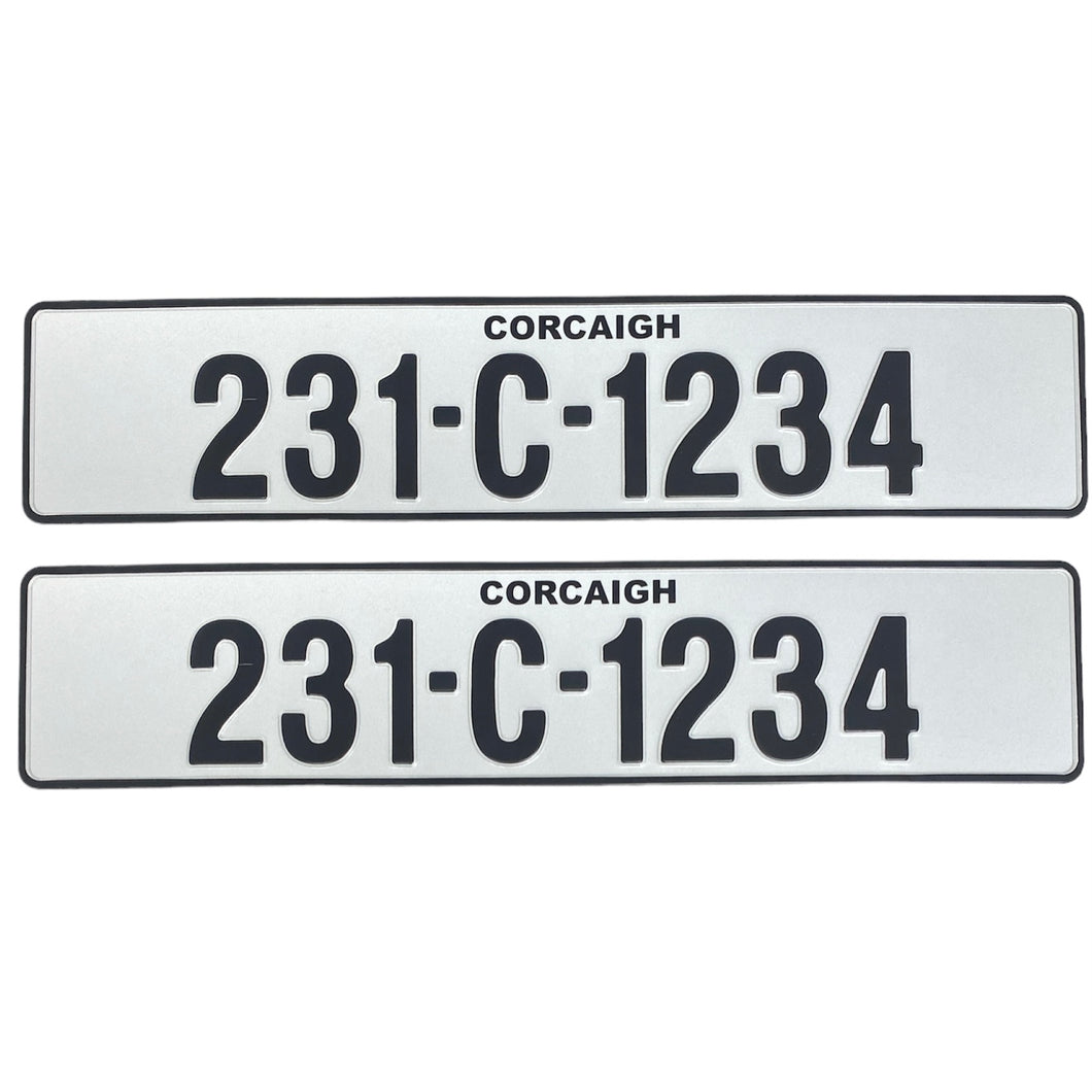 White Irish Metal Pressed - Number Plates (x2)