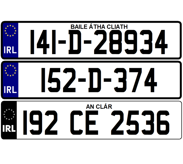 Placas de números de fuente irlandesa estándar 2D (x2)