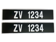 Cargar imagen en el visor de la galería, Vintage Silver on Black Plate  - Number Plates (x2)
