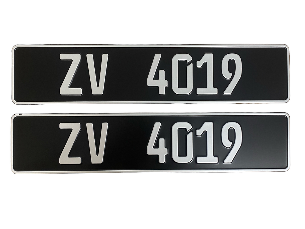 German Vintage Silver Style  - Number Plates (x2)